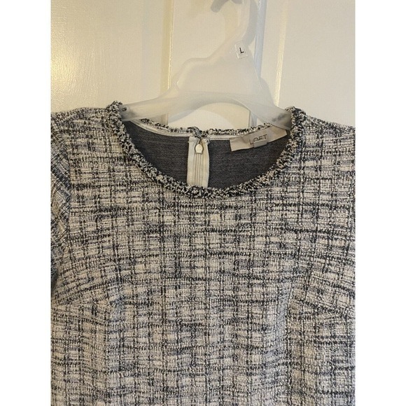 Loft black/white/blue Tweed Plaid Fringe Shift Dress Size 2 - Picture 3 of 8